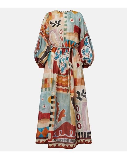 ALÉMAIS Multicolor Michelle Printed Ramie Midi Dress