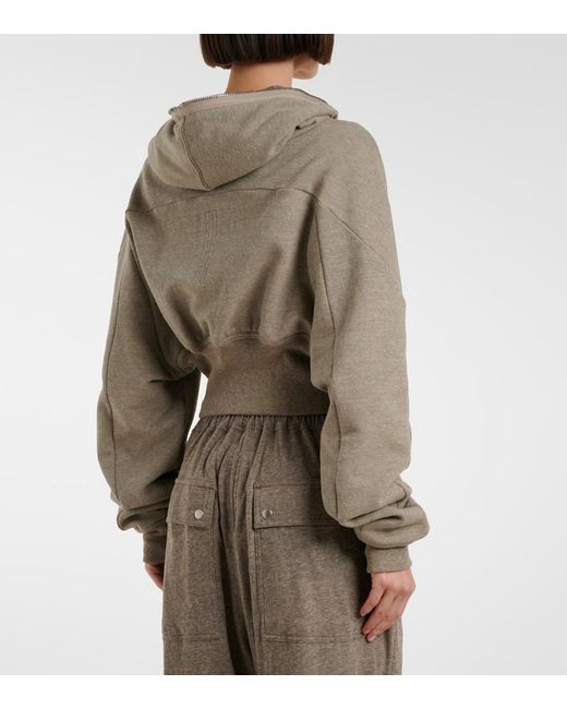 Rick Owens Natural Cropped Cotton-Blend Jersey Hoodie