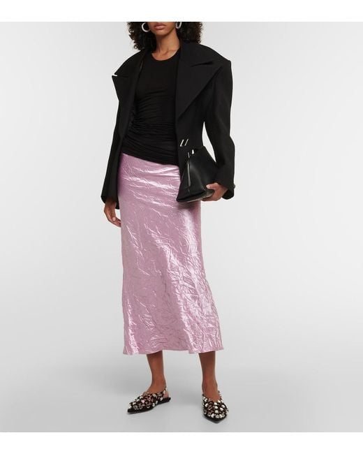 The Attico Pink Crinkled Satin Slip Skirt