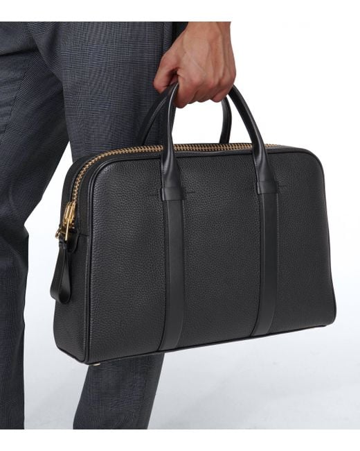 Tom Ford Black Buckley Leather Briefcase for men