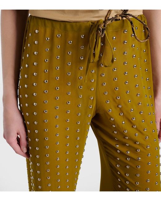 Dries Van Noten Natural Embellished Straight Pants