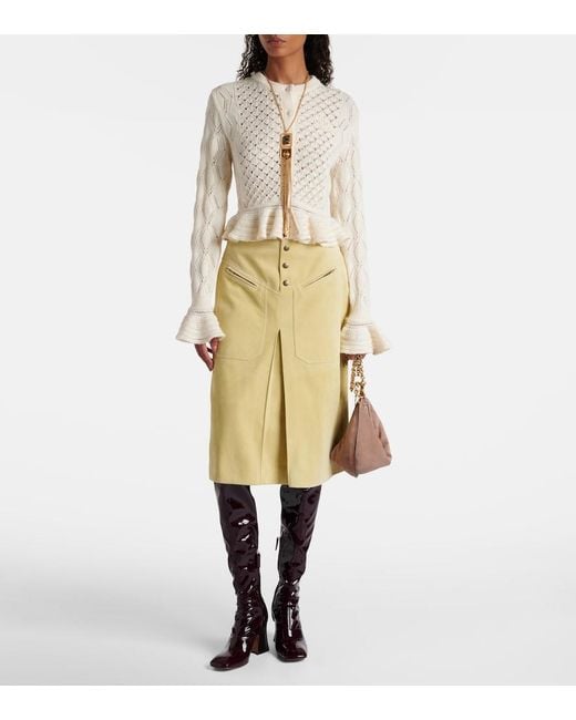 Chloé Natural Ruffled Cotton, Wool, And Silk Cardigan
