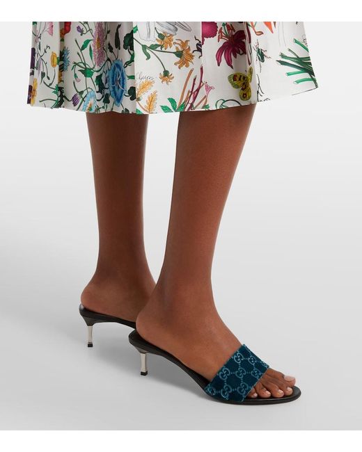 Gucci Blue Gg Velvet Mules