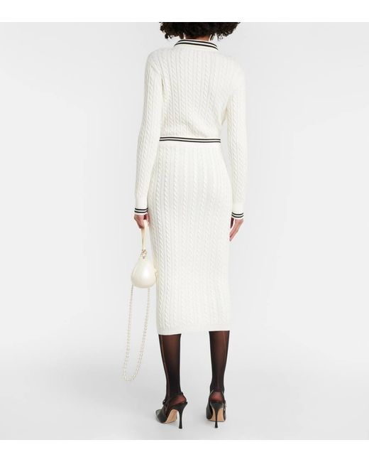 Falda midi en punto trenzado de algodon Alessandra Rich de color White
