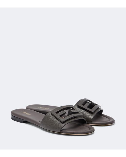 Fendi Brown Baguette Leather Slides