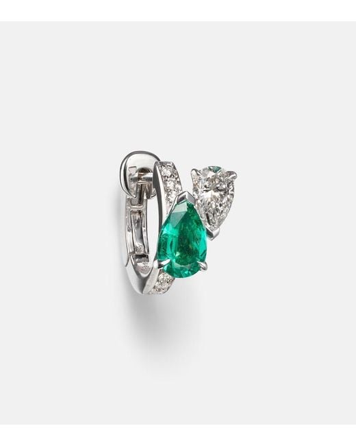 Repossi Blue Serti Sur Vide 18Kt Single Earring With Diamonds And Emerald