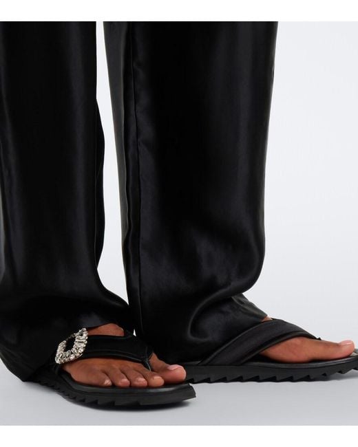Roger Vivier Black Slidy Viv' Embellished Thong Sandals