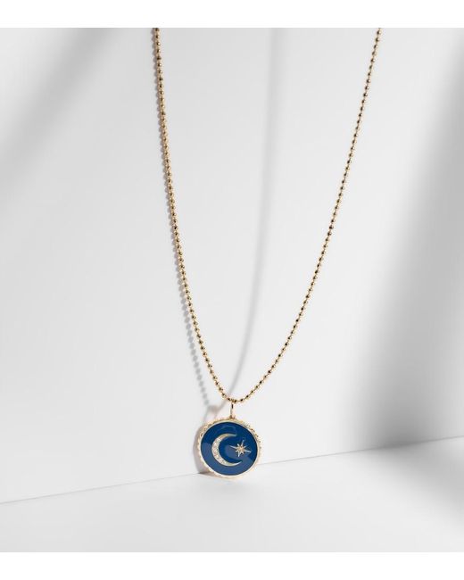 Sydney Evan White Celestial Medallion 14Kt Chain Necklace With Diamonds