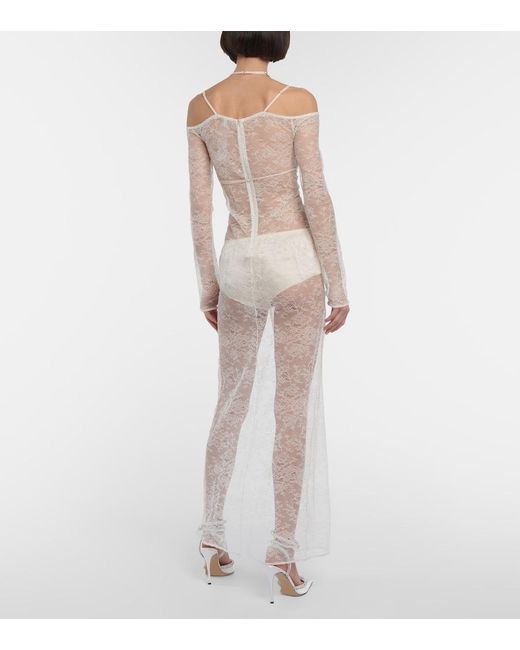 Nensi Dojaka White Bridal Cutout Lace Gown