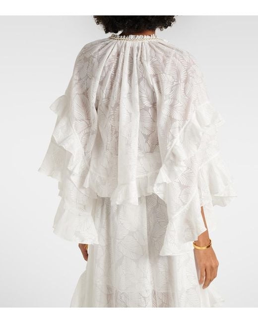 Zimmermann White Daylight Ruffled Cotton-Blend Blouse