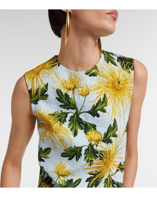 Oscar de la Renta Green Chrysanthemum Cotton-Blend Minidress