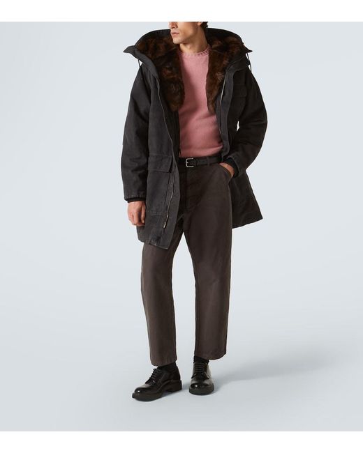 Prada Gray Leather-Trimmed Cotton Straight Pants for men