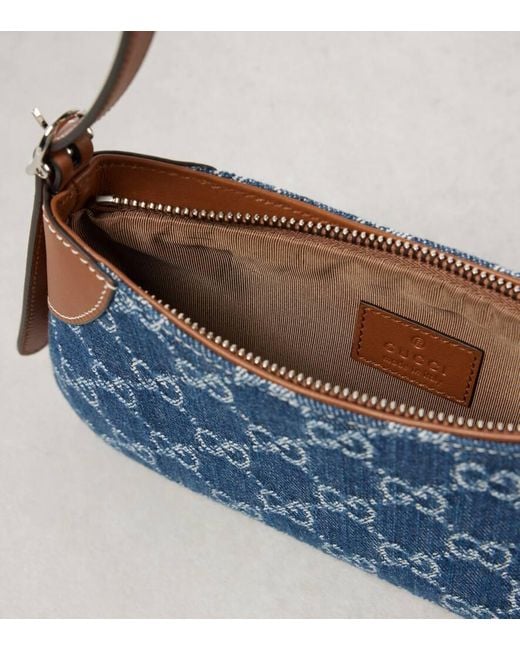 Gucci Blue Schultertasche Gg Emblem Mini Aus Denim