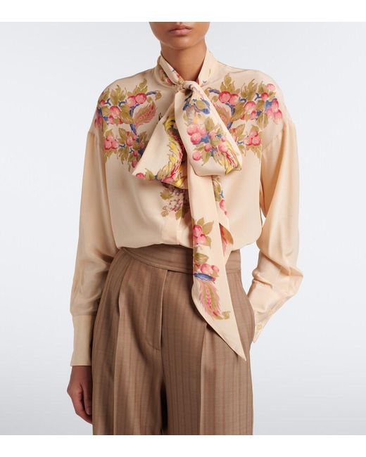 Etro Natural Floral Silk Crepe De Chine Blouse