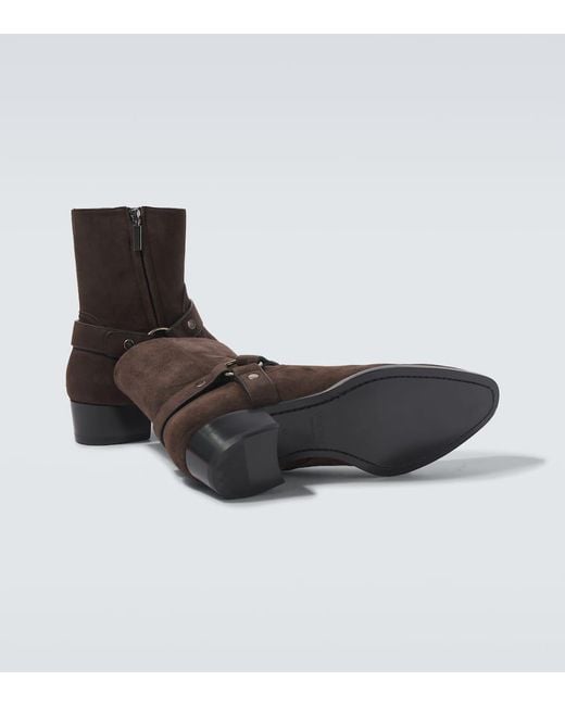 Saint Laurent Brown Wyatt Harness 40 Suede Biker Boots for men
