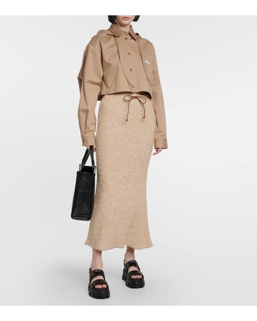 Prada Natural Drawstring Bouclé Maxi Skirt