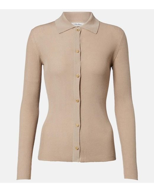 Max Mara Natural Ribbed-Knit Wool Cardigan