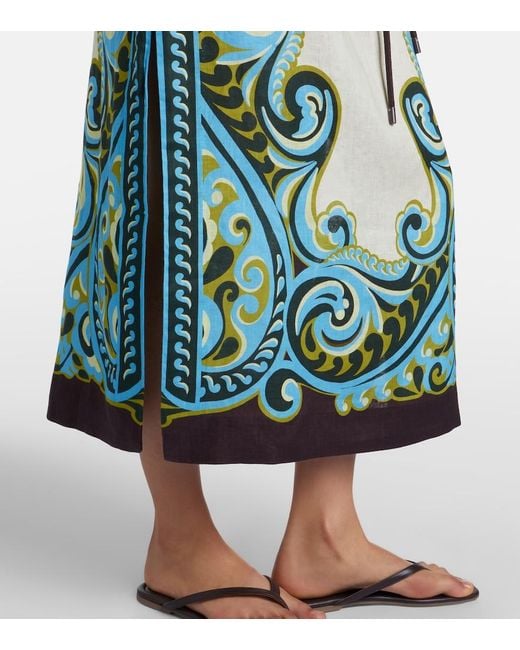ALÉMAIS Blue Natalia Printed Linen Midi Dress
