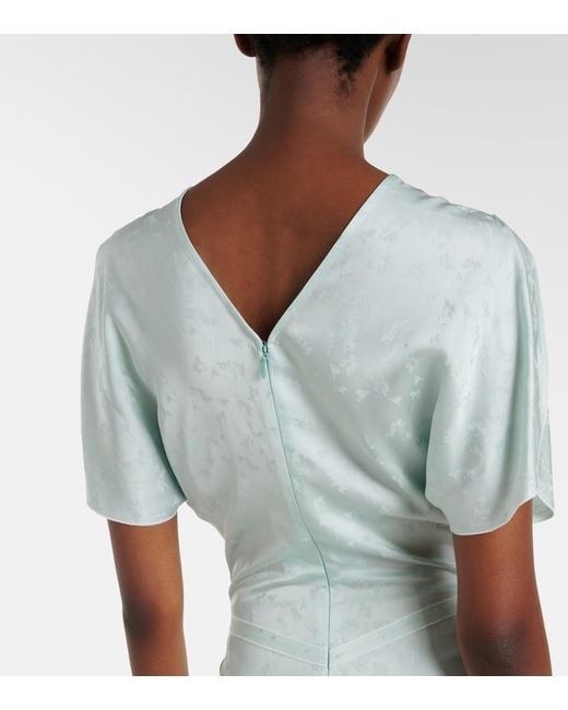 Victoria Beckham Green Gathered Jacquard Midi Dress