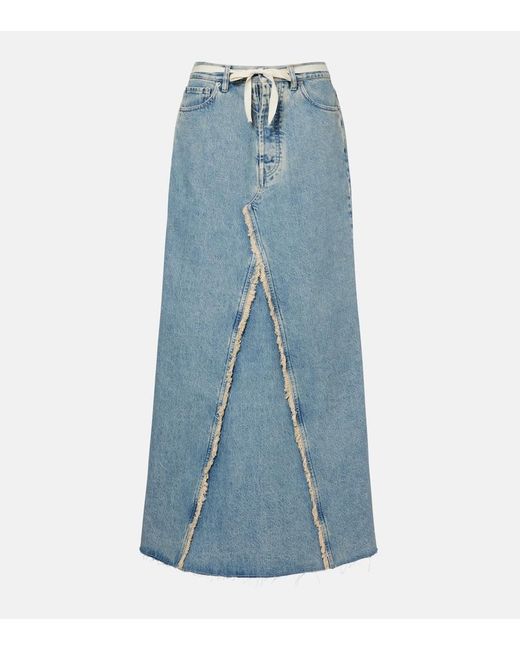 Maison Margiela Blue Frayed Denim Maxi Skirt