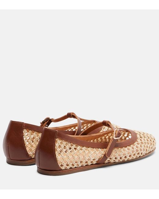 Ancient Greek Sandals Brown Aerati Leather-Trimmed Raffia Mary Jane Flats