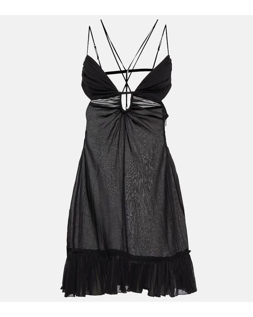 Nensi Dojaka Black Cutout Halterneck Cotton Minidress