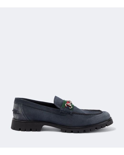 Gucci Blue Horsebit Suede Loafers for men