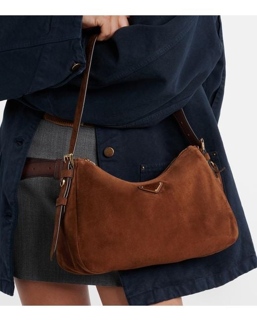 Prada Brown Aimee Medium Suede Shoulder Bag