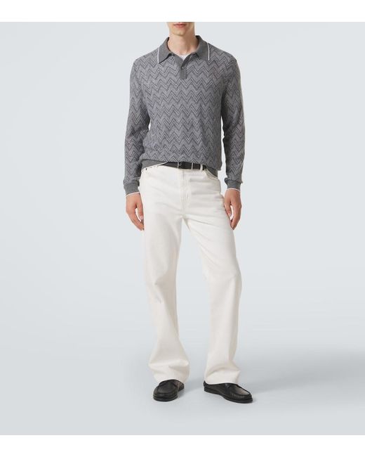 Missoni Gray Zigzag Cashmere Polo Sweater for men