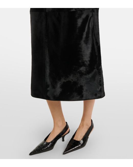 Totême Black Paneled Calf Hair Midi Skirt