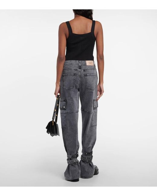 7 For All Mankind Gray X Chiara Biasi Low-Rise Cargo-Jeans Belted Cargo