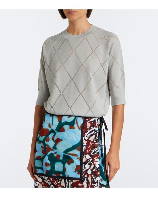 Dries Van Noten Gray Argyle Wool Sweater