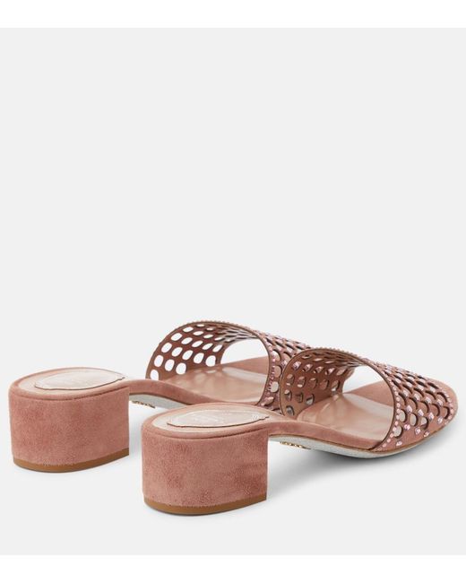 Rene Caovilla Pink Embellished Suede Mules