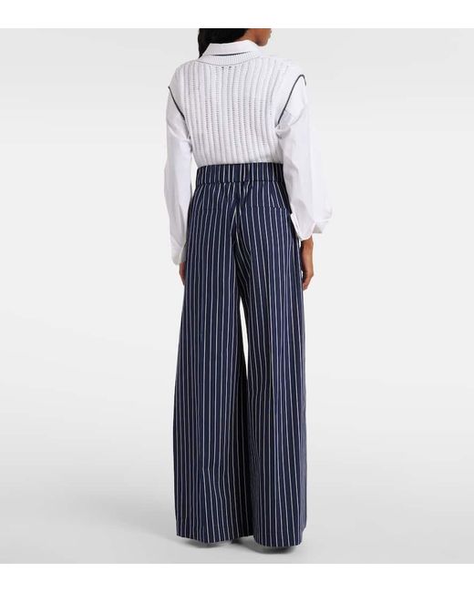 Brunello Cucinelli Blue Weite Hose Aus Baumwolle Und Seide