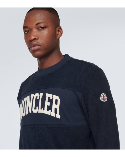 Moncler Blue Embroidered Cotton Terry Sweatshirt for men