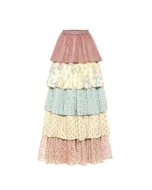 Gucci White Tiered Floral Cotton Maxi Skirt