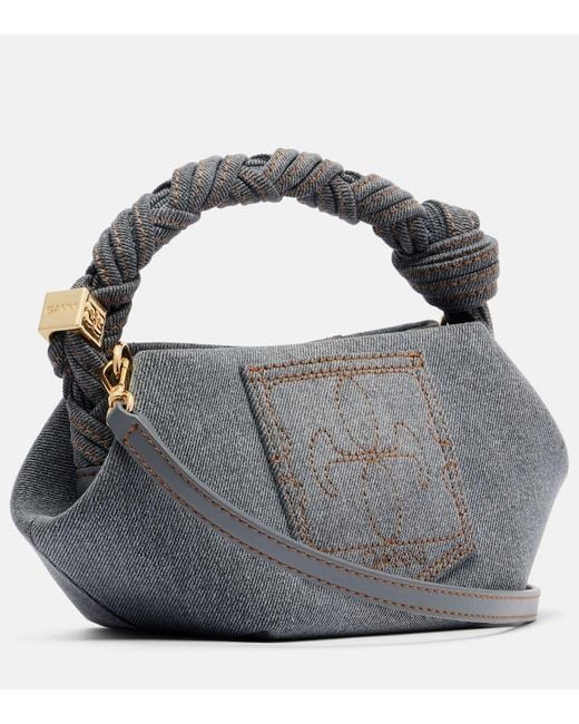 Sac Bou Mini En Denim A Anse Superieure Ganni en coloris Gray