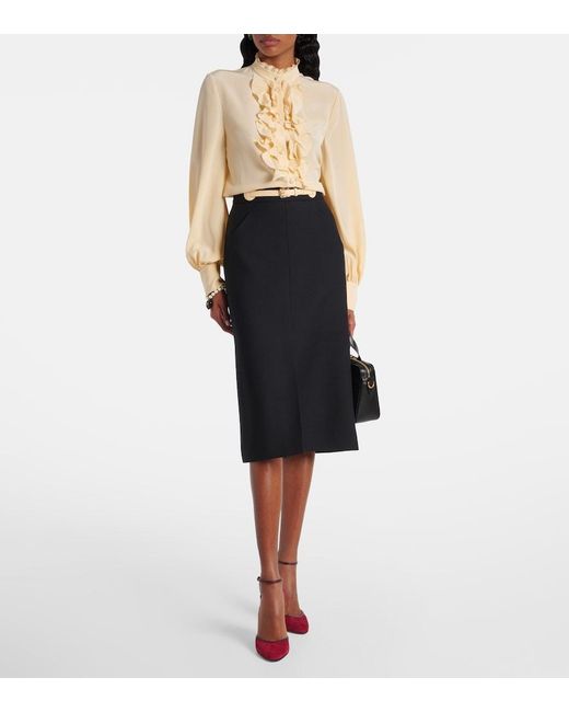 Valentino Black Belted Wool And Silk Midi Skirt