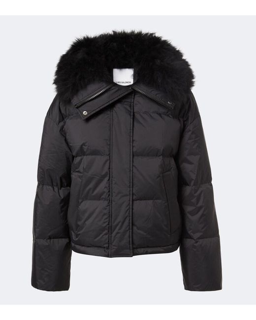 Yves Salomon Black Doudoune Shearling-Trimmed Down Jacket