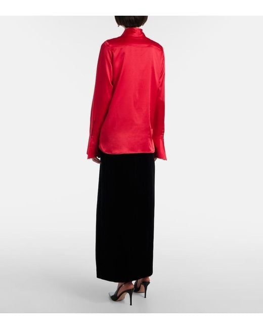 Nina Ricci Red Lavalliere Silk Crepe De Chine Shirt