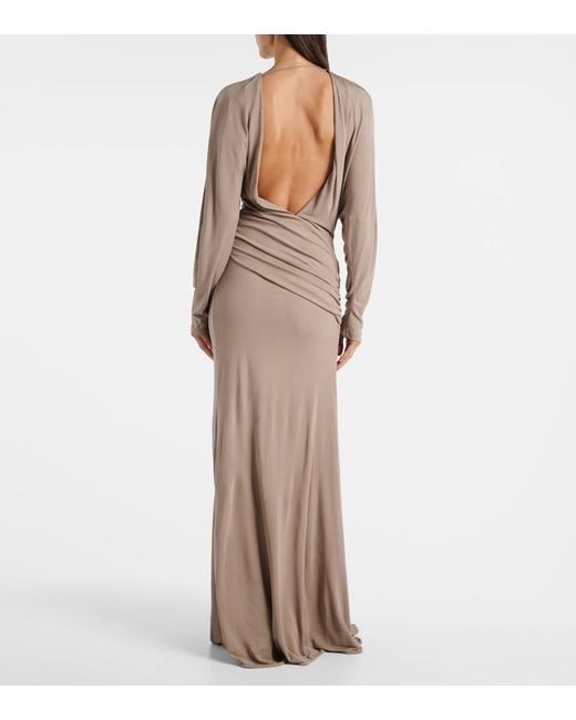 Christopher Esber Natural Vala Draped Jersey Maxi Dress