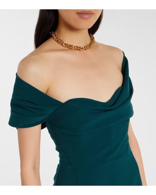 Carolina Herrera Green Off-Shoulder-Robe Aus Crepe