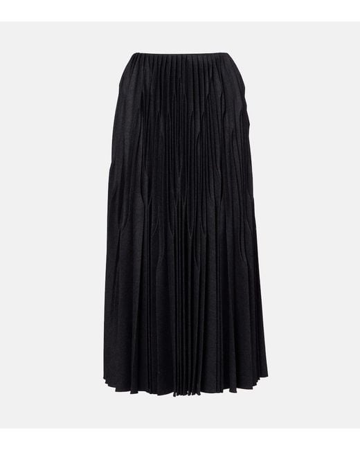 Alaïa Black Pleated Wool Flannel Midi Skirt
