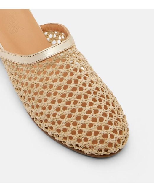 Ancient Greek Sandals Natural Leather-Trimmed Raffia Mules