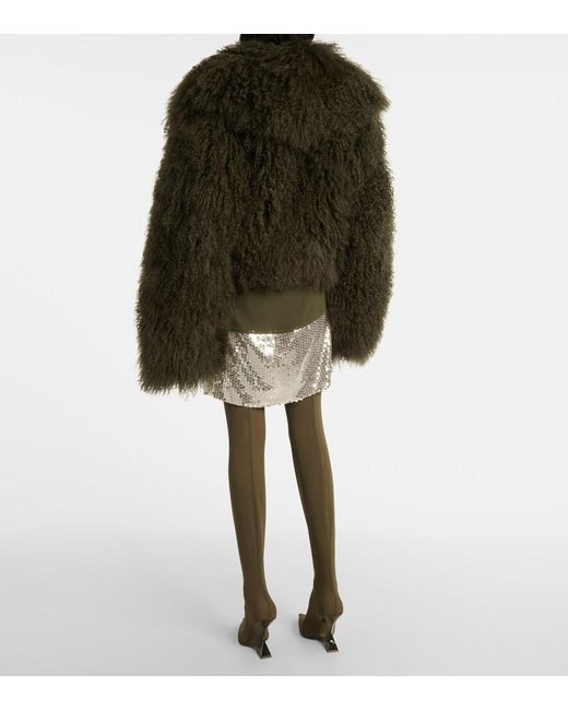 The Attico Black Faux Fur Bomber Jacket