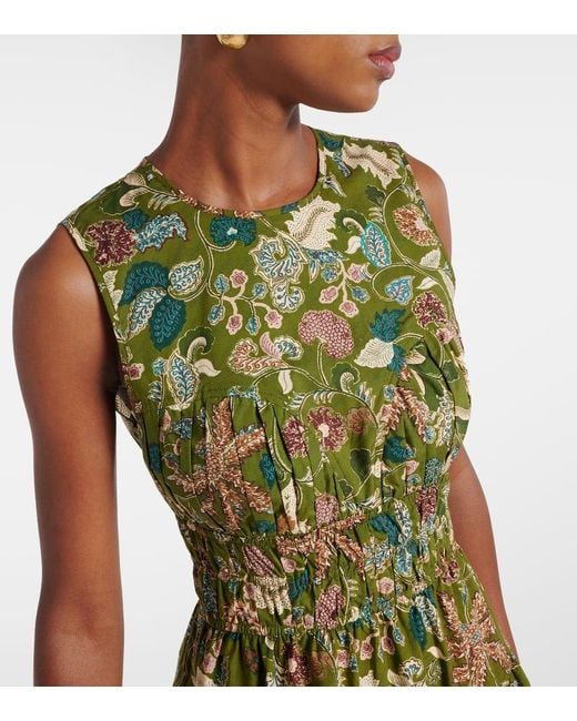 Ulla Johnson Green Elenora Printed Cotton Midi Dress