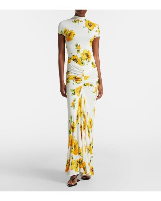 Alaïa Metallic Floral Ruched Jersey Maxi Dress