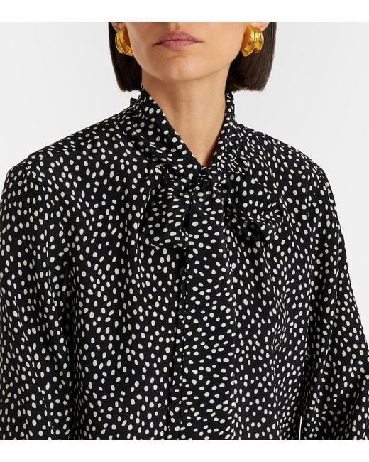 Nili Lotan Black Janese Bow-Detail Polka-Dot Silk Blouse