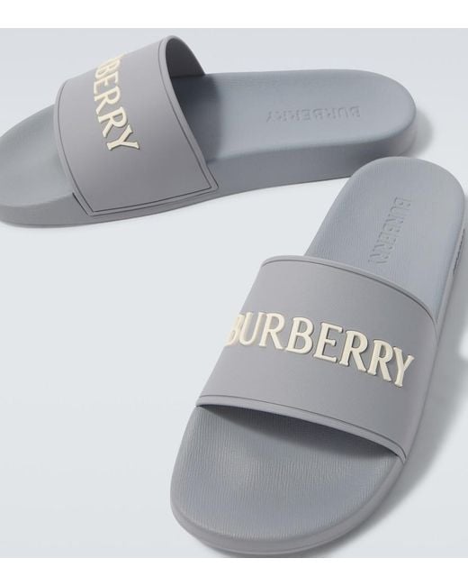 Burberry Gray Logo Slides for men