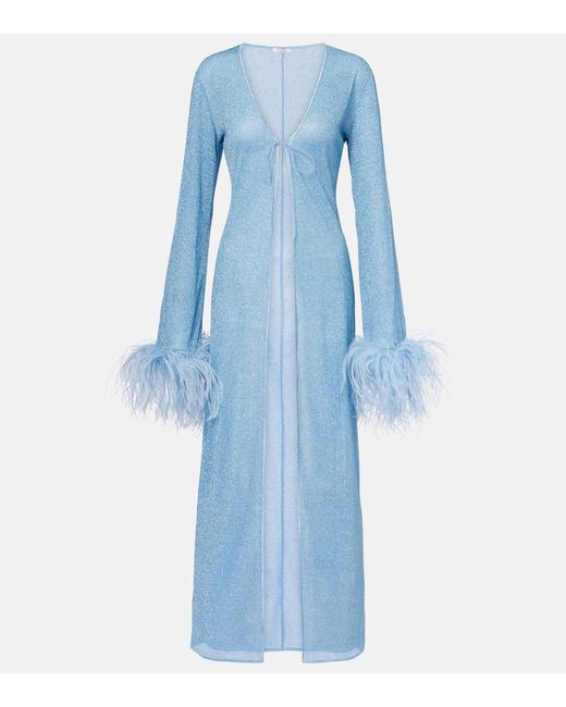 Oseree Blue Lumiere Plumage Feather-Trimmed Robe